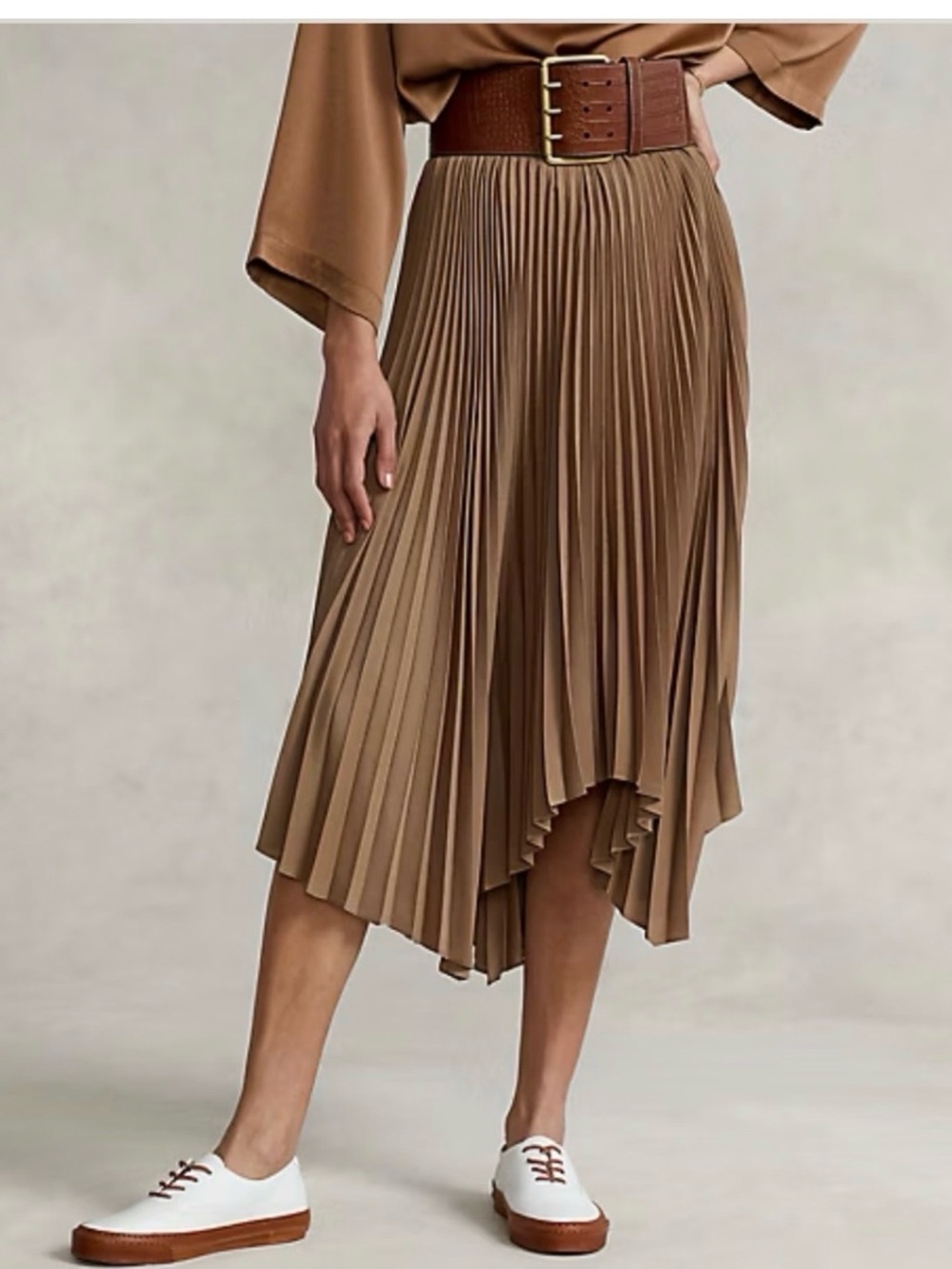 Polo Ralph Lauren Pleated Georgette Handkerchief Skirt Size 4 brown NWT